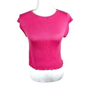 Free People Movement Shirt Women Medium Pink Stretch Knit Short Sleeve Cropped